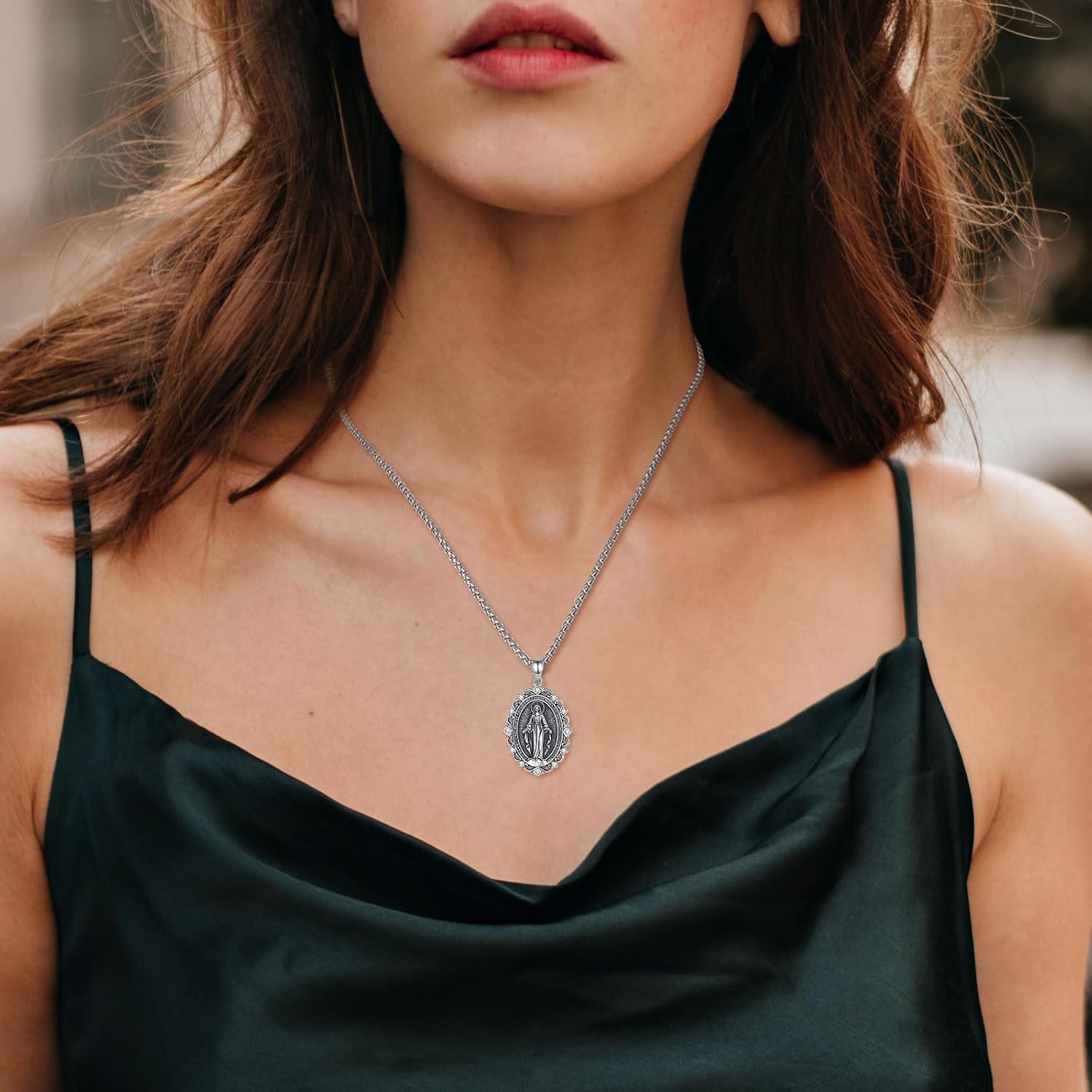 INFUSEU Catholic Protection Faith Necklace Collection, Virgin Mary St Benedict St Christopher St Florian St Joan of Arc