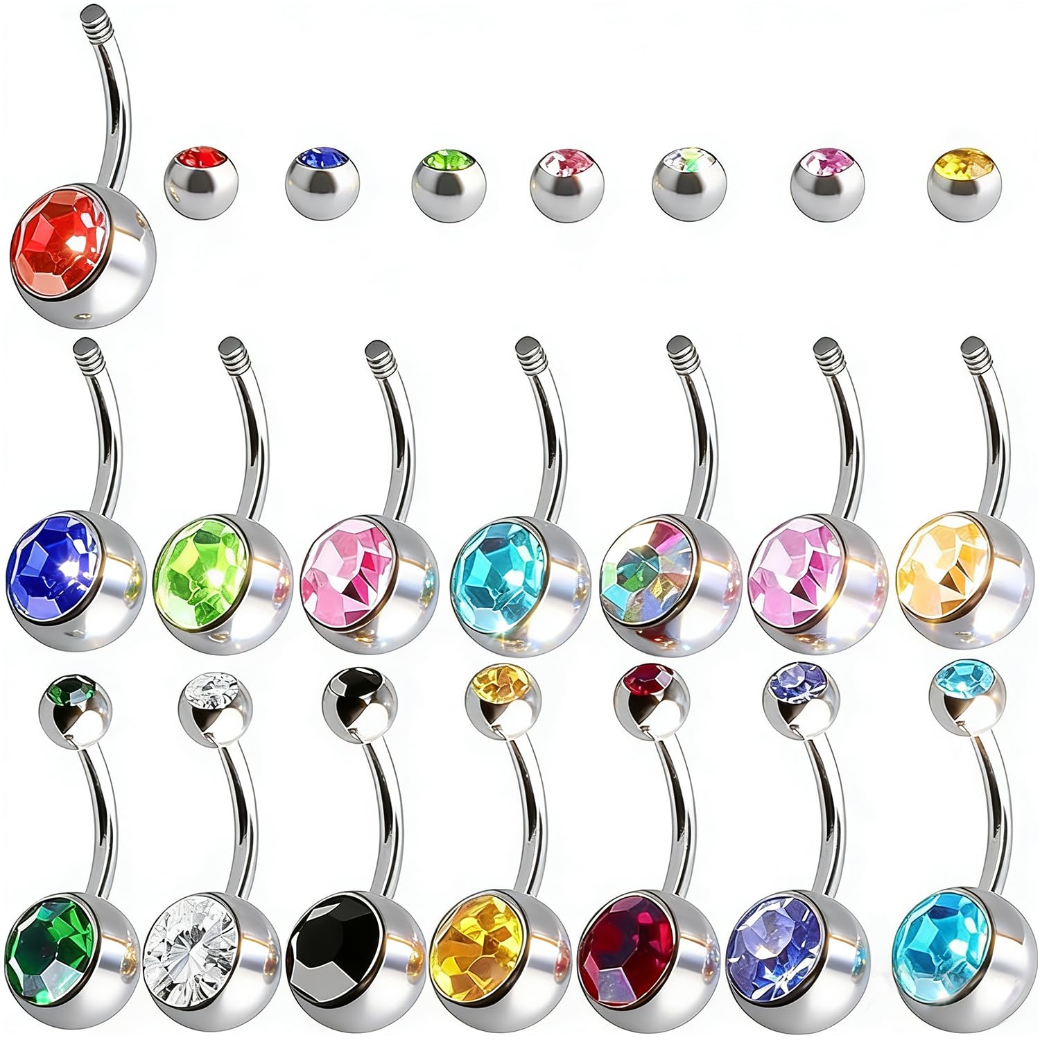 Amaza Piercing Ombligo con Dos Circonitas, 20 Colores Anillos Ombligo Acero Inoxidable, Joyas para el Ombligos Pircing Ombligos con Bolsita de Almacenamiento, Calibre 14G(1,6 mm x 11 mm)