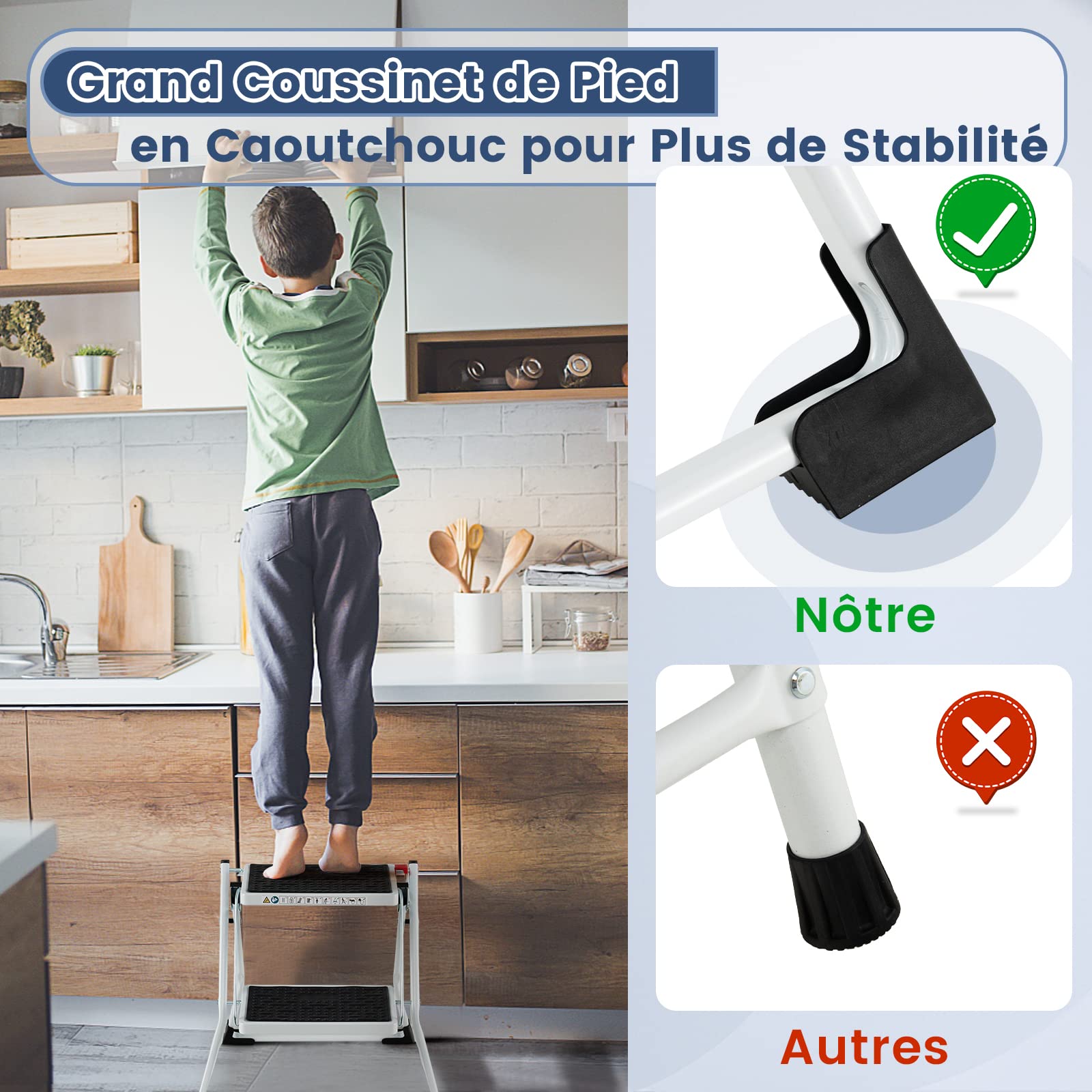 COSTWAY Marchepied à 2 Marches Pliable, Escabeau Cadre Métallique, Pédale Antidérapante, Dimension de Marche 30 x 20 cm, Capacité 150 kg, 50 x 49 x 45 cm