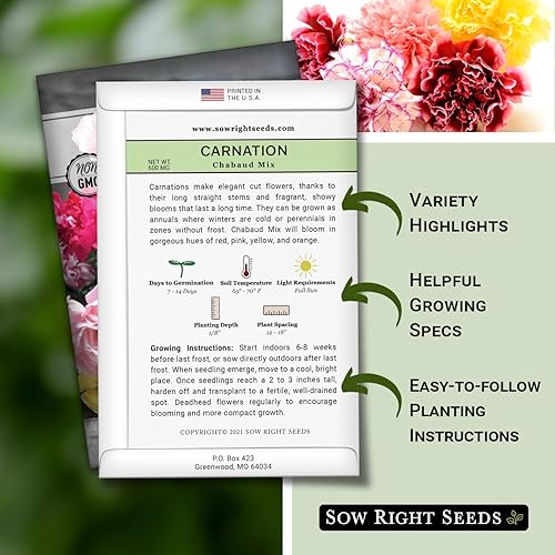 Miniatura 2 de Sow Right Seeds - Semillas de flores para plantar Carnation Chabaud Mix - Hermosas flores para plantar en el jardín de tu hogar - Semillas de
