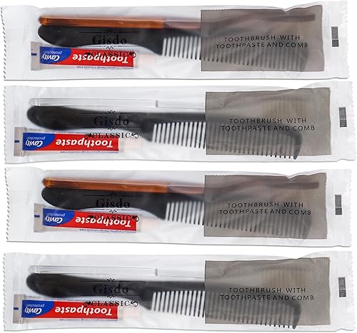 Miniatura 5 de Gisdo Paquete de 100 cepillos de dientes desechables con pasta de dientes y peine para personas sin hogar envueltos individualmente, 0.35 oz de