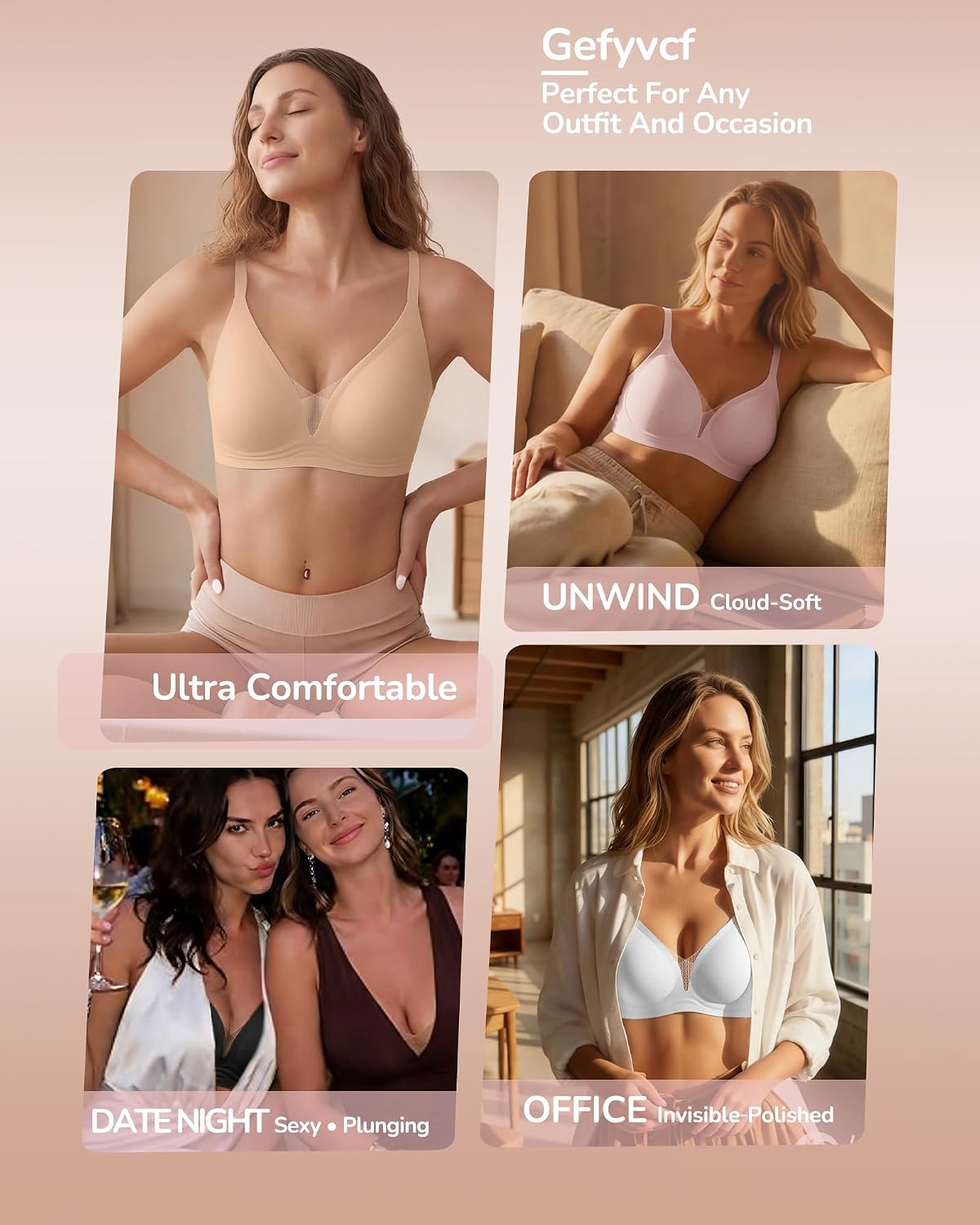 Wireless Push Up Bra, Sexy Deep V No Underwire Balconette | jelly stretch fabric, Mesh panel design, Seamless construction, Everyday comfort fit