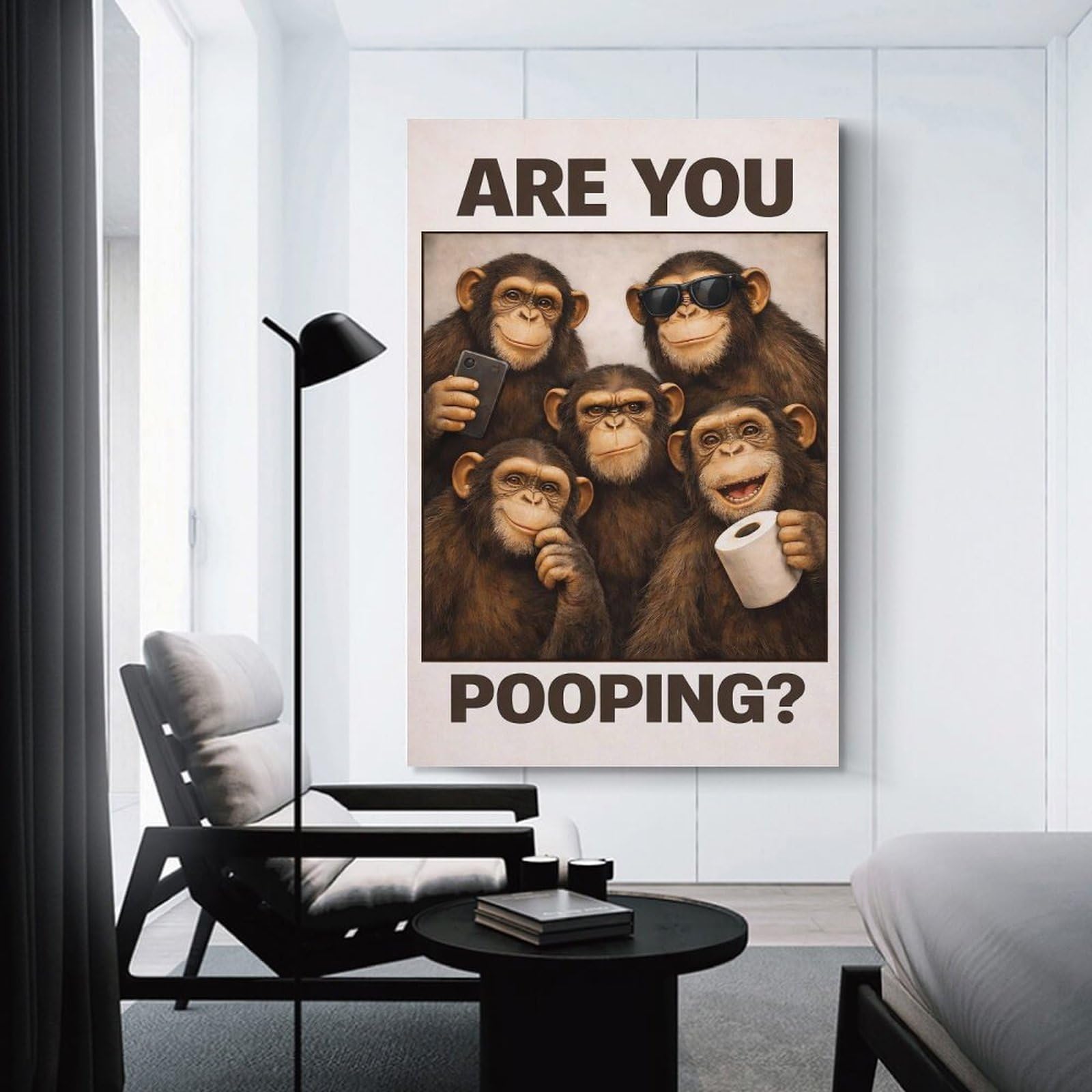 Junmoney Unframe-Style-10 Monkey Are You Pooping Canvas Wall Decor, 20X30inch(50X75cm), For Wall Displays, Bedrooms Or Room Updates, Wall Decor Suited To Curated Displays