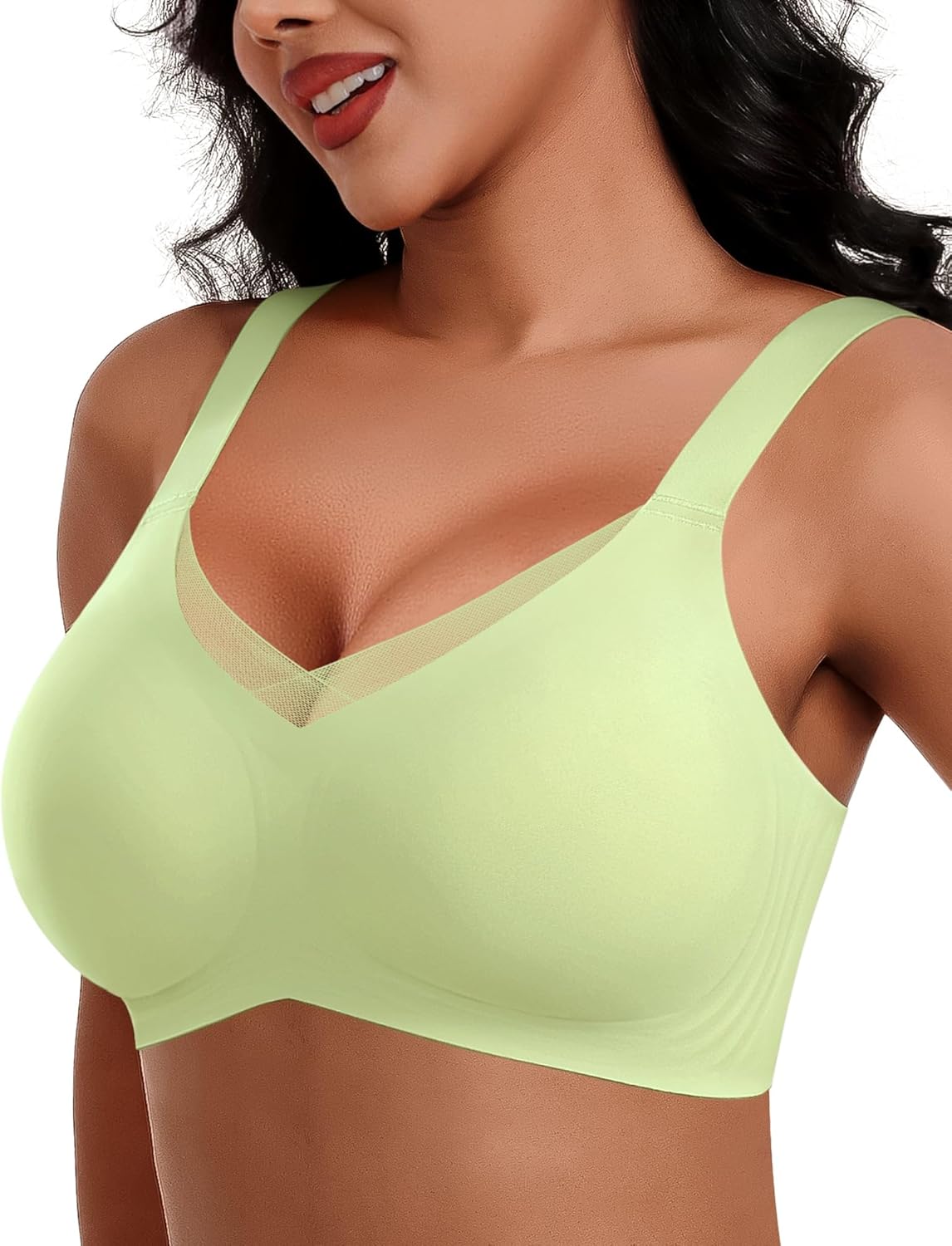 HORISUN Seamless Mesh Lace Bras for Women No Underwire Wireless Bras with Support and Lift Full Coverage Deep V Bralettes