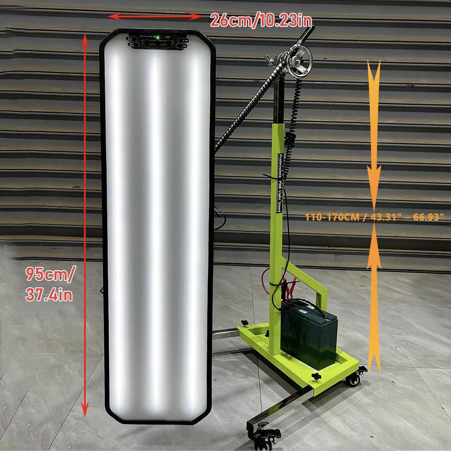Luz de reparación de abolladuras sin pintura con rejilla multicolor y soporte ajustable para carrocería automotriz, verde