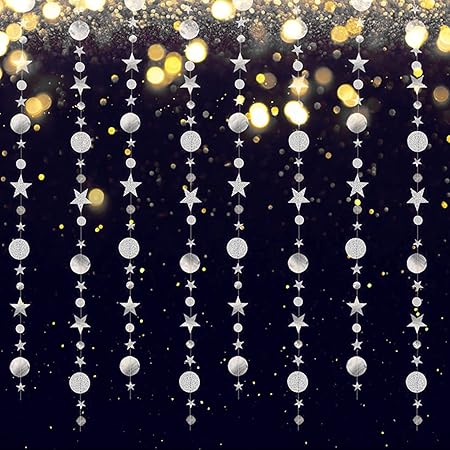 Amazon 誕生日 飾り付け ガーランド 丸形 星形 インテリア クリスマス 飾り クリスマスデコレーション 装飾 ペーパーガーランド おしゃれ 小物 4ｍ シルバー おもちゃ おもちゃ