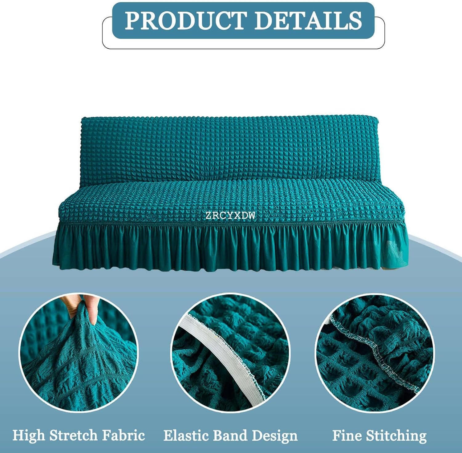 シアサッカー布団カバー、折りたたみ布団スリップカバー、スカート付きストレッチ 取り外し可能な肘なしソファカバー 洗濯可能 リビングル