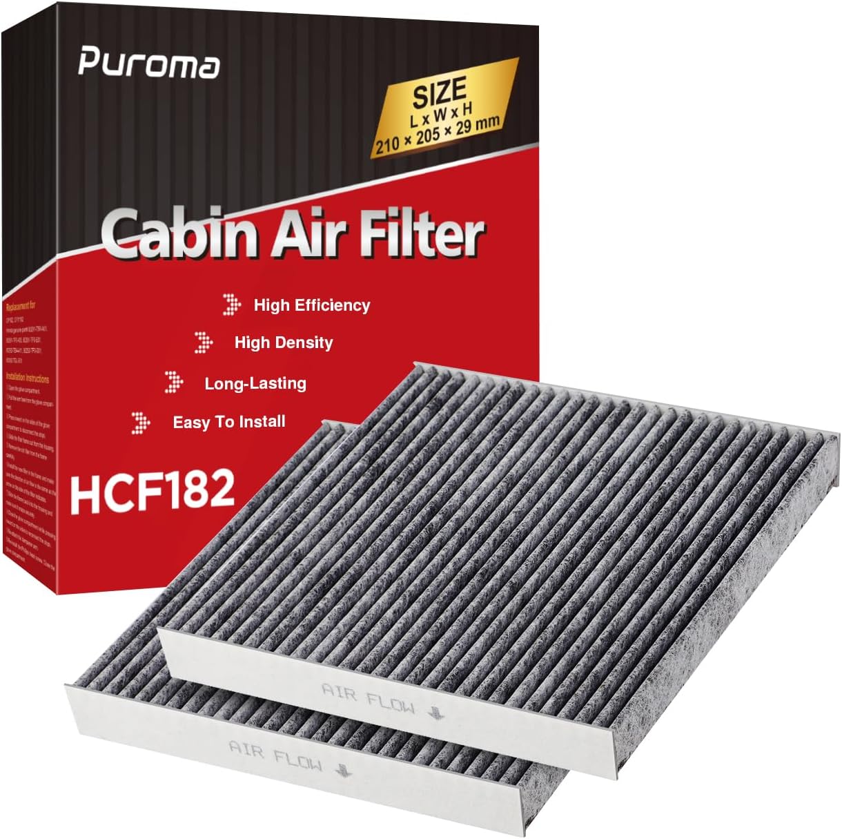 - 2 Pack Cabin Air Filter with Activated Charcoal Layer Replacement for CP182, CF11182, Honda Civic, Clarity, CR-V, CR-Z, HR-V, Fit, Insight, Odyssey, Acura MDX, RDX, TLX, INTEGRA
