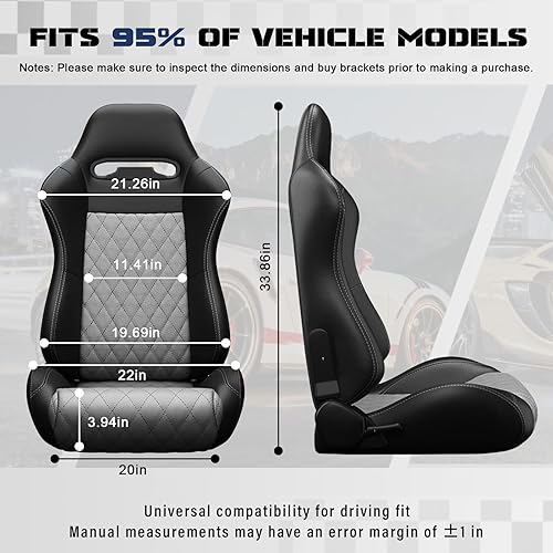 Miniatura 2 de 2 asientos universales ajustables de carreras con deslizadores dobles, asientos de cubo reclinables, 1 par de asientos deportivos para vehículos