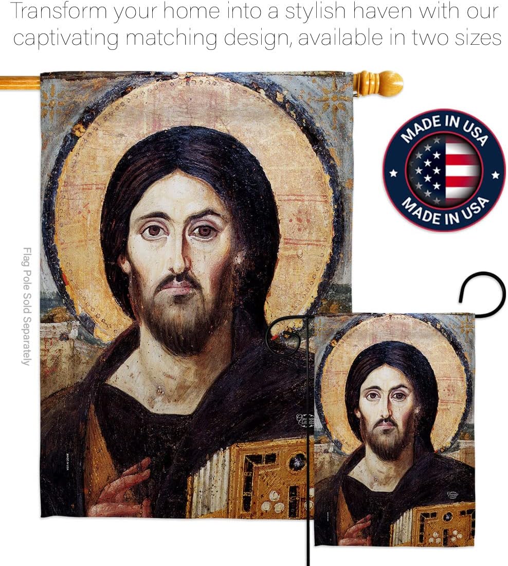 Christ Pantocrator Garden Flag Religious Faith Hope Grace Peace Dove Christian Religion Easter House Decoration Banner Small Yard Gift Double-Sided, Made in USA