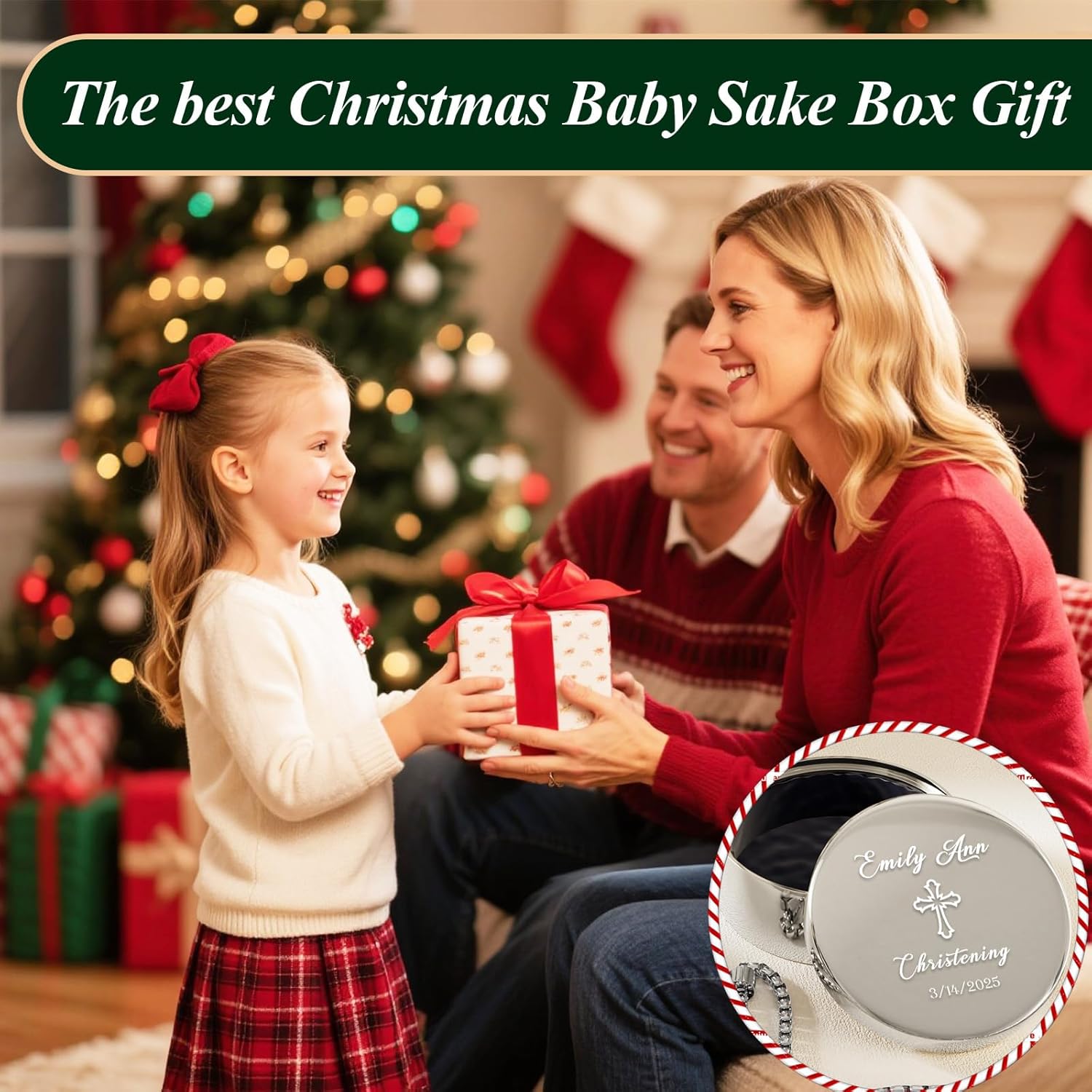 Bemaystar Baptism Gifts for Girl Personalized Jewelry Box Personalized Gifts Customized Gifts Birthday Gifts Keepsake Box for Friend, Women, Wife, or Daughter with Cross, Silver Toned, Round