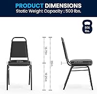 Vista 3 de Flash Furniture Hercules - Juego de 4 sillas apilables de vinilo trapezoidales, sillas apilables comerciales con asientos y respaldos acolchados