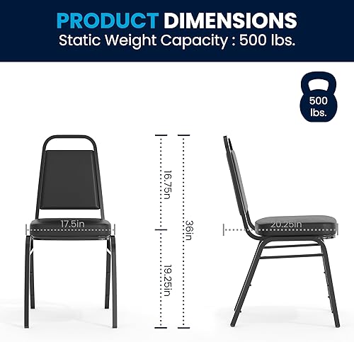 Miniatura 3 de Flash Furniture Hercules - Juego de 4 sillas apilables de vinilo trapezoidales, sillas apilables comerciales con asientos y respaldos acolchados