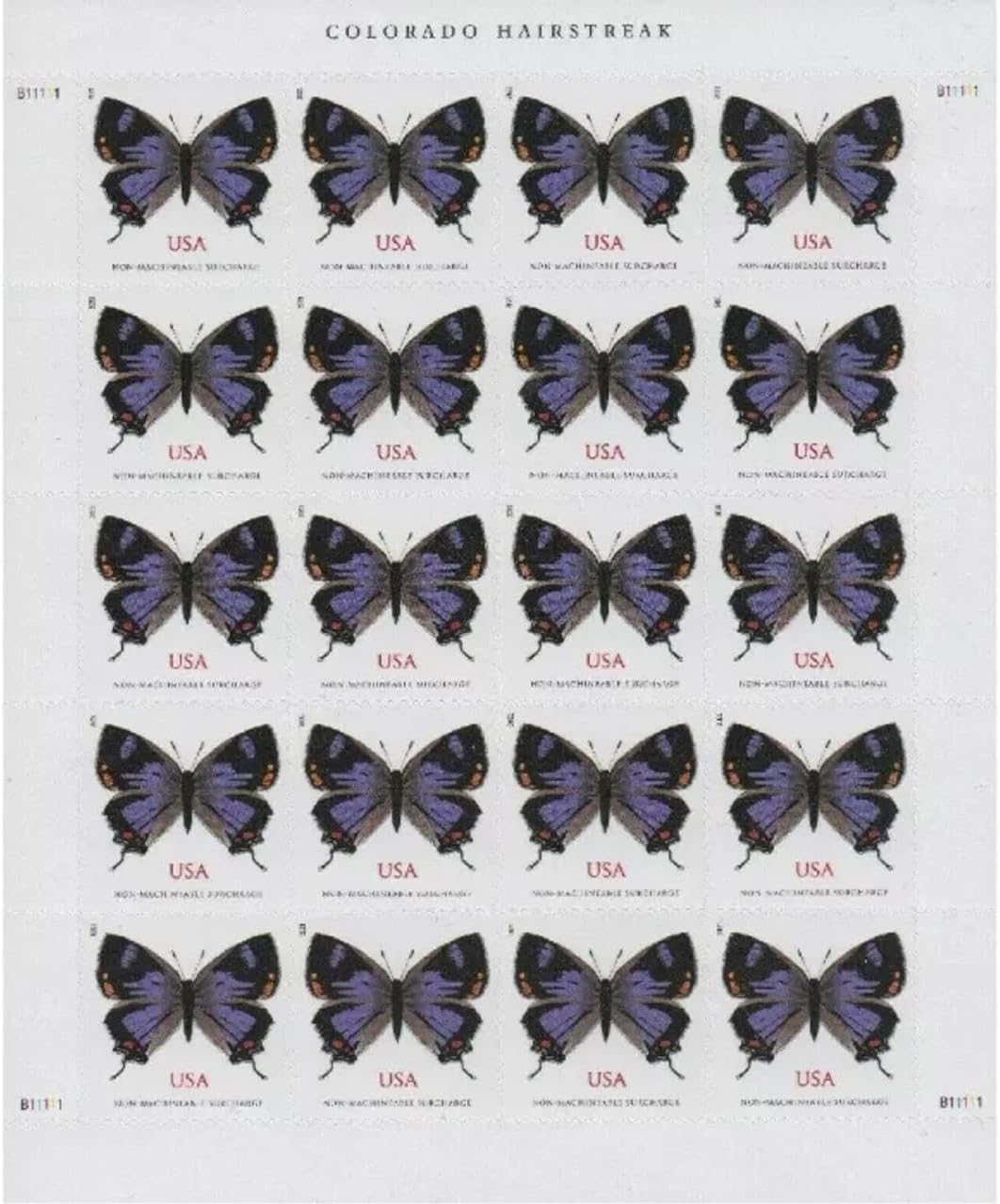 United States Postal Service Colorado Hairstreak Stamps (Non-Machineable for Square Envelopes) Sheet of 20 Postage Stamps Holiday Celebrations Wedding Celebration Anniversary Traditions