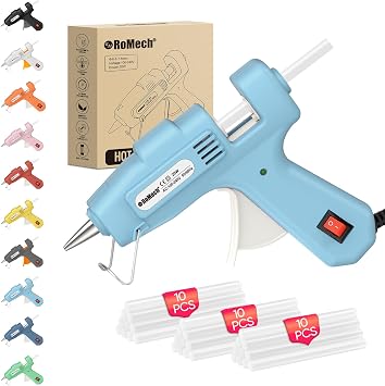 ROMECH 20W Mini Hot Glue Gun with 30 Glue Sticks Set, Fast Preheating Hot Glue Gun Kit Heavy Duty Gluegun for Craft, DIY, Repairs Cyan