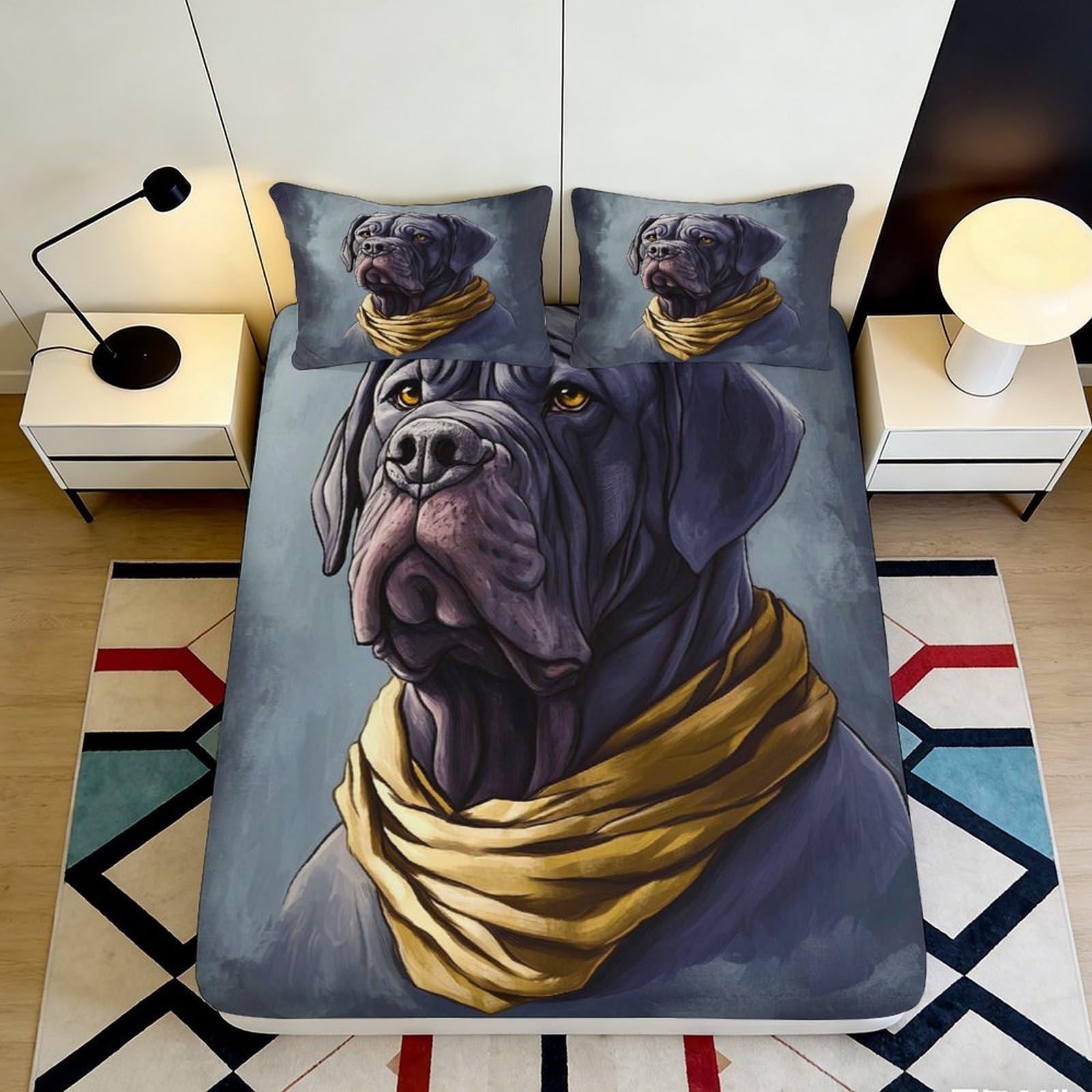 Kzqnxhjprl Style-8 3D Printed Black Dog Portrait Fitted Sheet Microfiber Soft Gold Scarf Mattress Cover Bedroom Dorm Protector 90X200x25cm