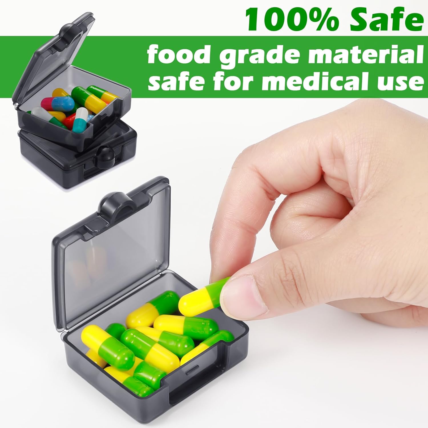 6 Packs Pocket Tiny Pill Case Single Daily Small Pill Container Travel Medicine Holder Cute Portable Personal Medicine Dispensers Organizers for Purse Pills Vitamin Supplements(Black)