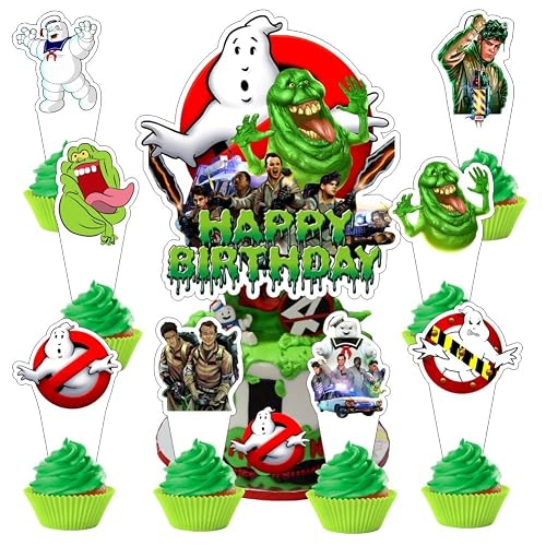 25pcs Ghost Cake Decorations with 1pcs Cake Topper, 24pcs Cupcake Toppers for Ghost Birthday Party Supplies