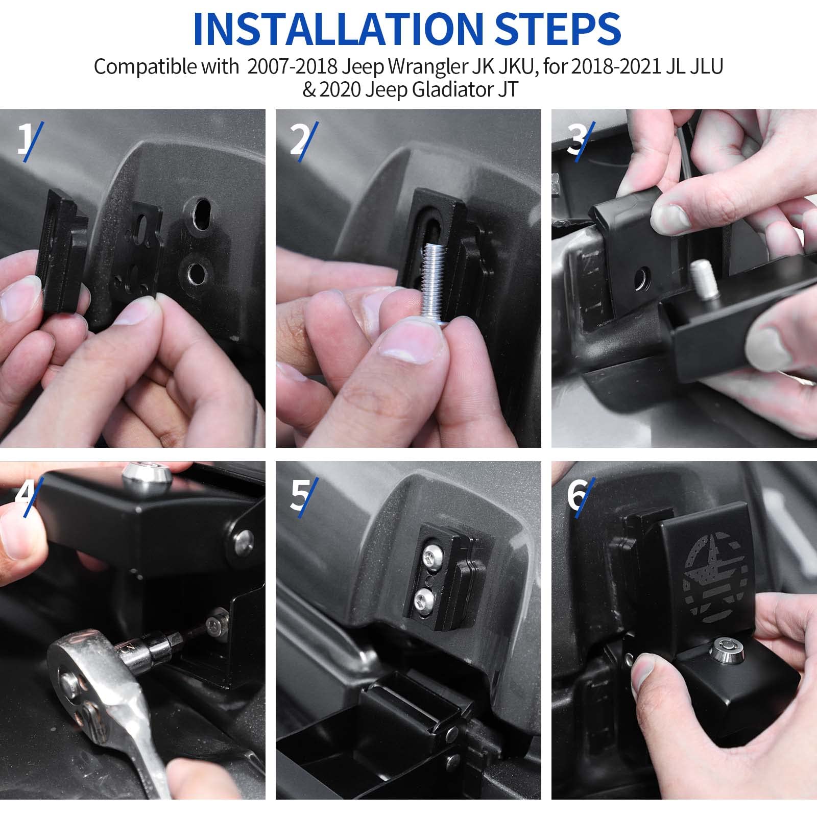 Kit 2 Ganci Fermo Cofano Anteriore Per Jeep Wrangler JK 2007-2018, Nero, ABS