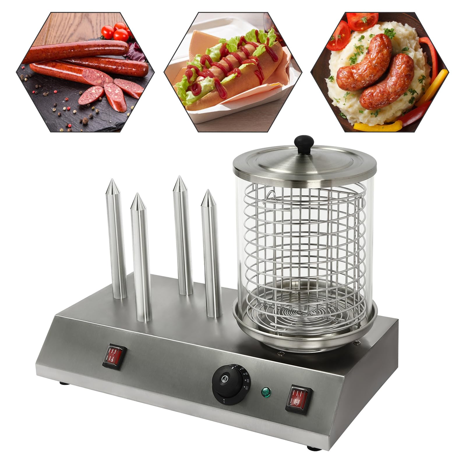 Machine à Hot-Dog Appareil Chauffage Rapide Isolant Brochettes Acier Inoxydable ContrôLe TempéRature Saucisses Professionnelle Automatique Commercial Fonctionnement Simple Polyvalent