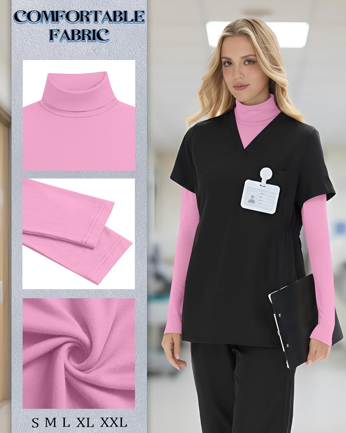 4 Pack Women's Underscrub Shirts Long Sleeve Mock Turtleneck Slim Fit Scrub Basic Undershirt Tees Tops for Nurse - Image 5