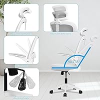 Vista 4 de Silla ergonómica de oficina con respaldo alto, silla de escritorio ergonómica, soporte lumbar ajustable con reposacabezas abatible, brazos