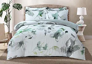 Majestic Giftware Madison Linen 4 Pcs 48" Twin Size Bedding Set (BL104-48T-4pcs) Summer Breeze - Emerald 300 TC 100% Cotton Sateen Durable & Washable | 1 Fitted Sheet, 1 Duvet, 2 Pillowcases