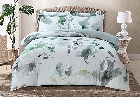 Majestic Giftware Madison Linen 4 Pcs 48" Twin Size Bedding Set (BL104-48T-4pcs) Summer Breeze - Emerald 300 TC 100% Cotton Sateen Durable & Washable | 1 Fitted Sheet, 1 Duvet, 2 Pillowcases