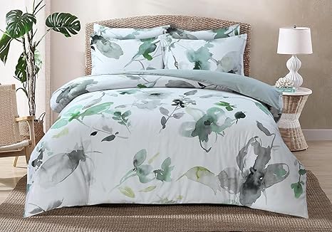 Majestic Giftware Madison Linen 4 Pcs 48" Twin Size Bedding Set (BL104-48T-4pcs) Summer Breeze - Emerald 300 TC 100% Cotton Sateen Durable & Washable | 1 Fitted Sheet, 1 Duvet, 2 Pillowcases