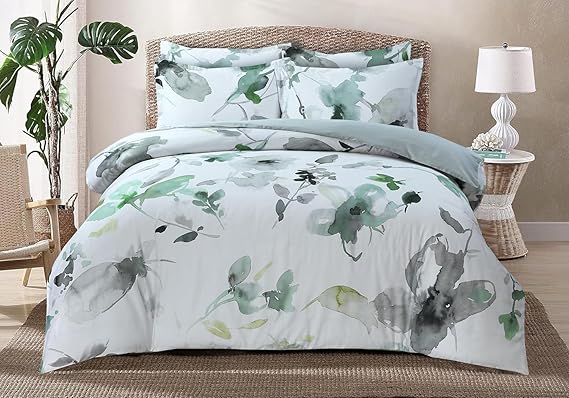 Majestic Giftware Madison Linen 4 Pcs 48" Twin Size Bedding Set (BL104-48T-4pcs) Summer Breeze - Emerald 300 TC 100% Cotton Sateen Durable & Washable | 1 Fitted Sheet, 1 Duvet, 2 Pillowcases