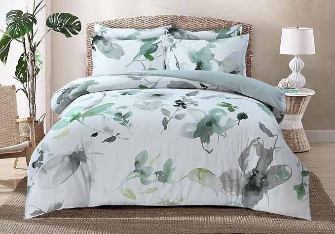 Majestic Giftware Madison Linen 4 Pcs 48" Twin Size Bedding Set (BL104-48T-4pcs) Summer Breeze - Emerald 300 TC 100% Cotton Sateen Durable & Washable | 1 Fitted Sheet, 1 Duvet, 2 Pillowcases
