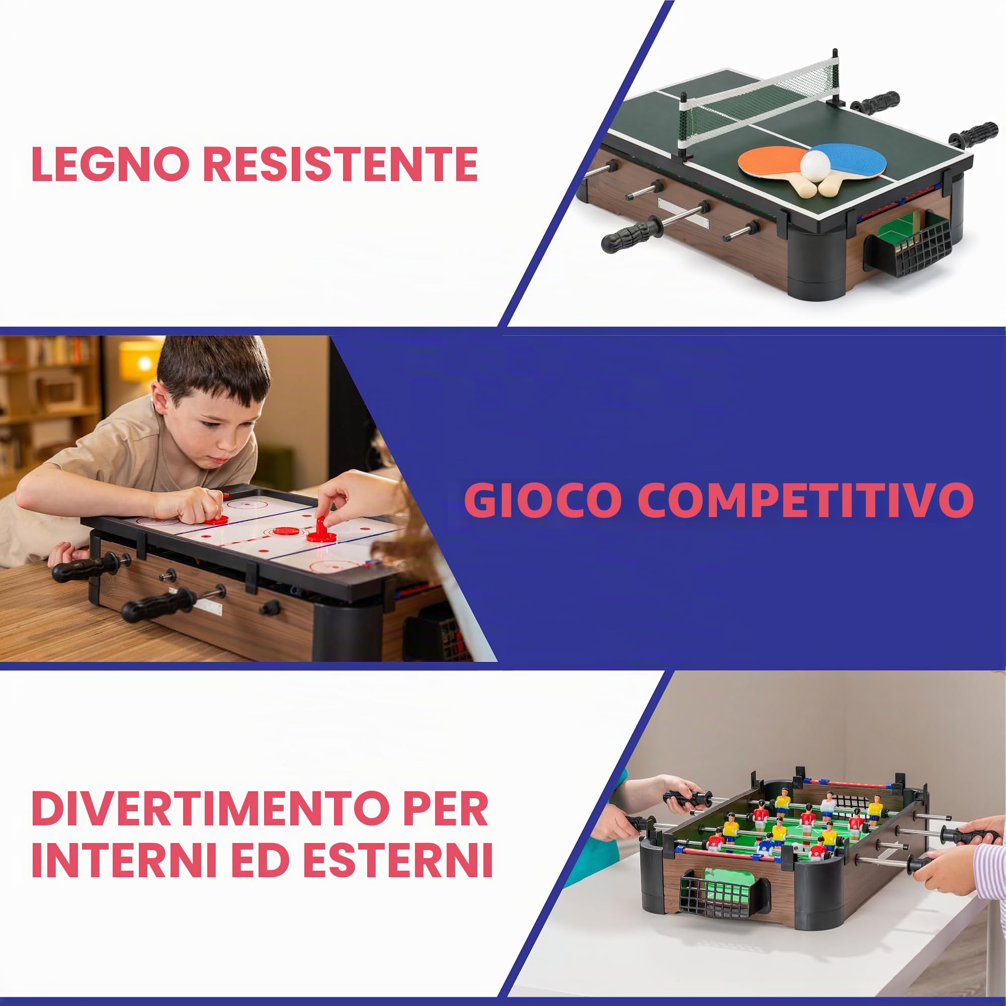 PowerPlay Giochi da tavolo 3 in 1, set da tavolo multi gioco, mini calcio, hockey e ping pong, taglia unica