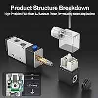 Vista 7 de Baomain Colector de válvula electromagnética de 4 estaciones, 24V CC 5 vías 2 posiciones válvula de aire neumática, cuatro solenoides, puerto PT