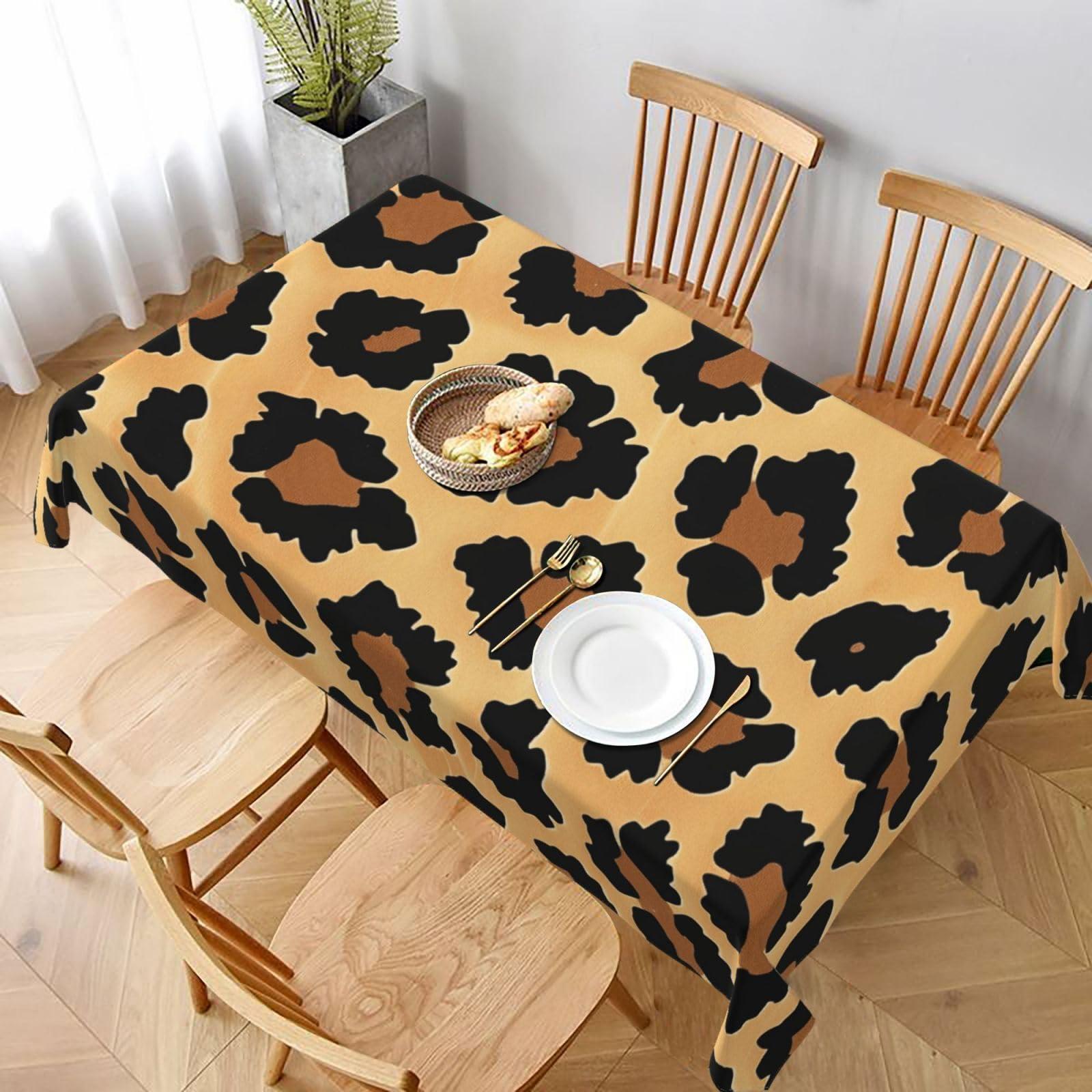 WPKJU Brown Pattern Leopard Printed Tablecloth 60x90 in Water Resistant Table Cover Washable Rectangle Table Cloth for Dining Tables