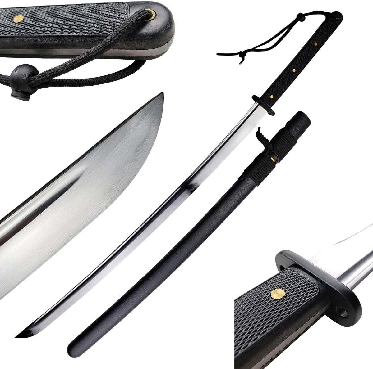 Musashi Silver Modern Tactical Katana Sword – Hand Forged 1060 High Carbon Steel Blade, Full Tang, Hamidashi Iron Tsuba, Wooden Scabbard | 39.5” Overall Length