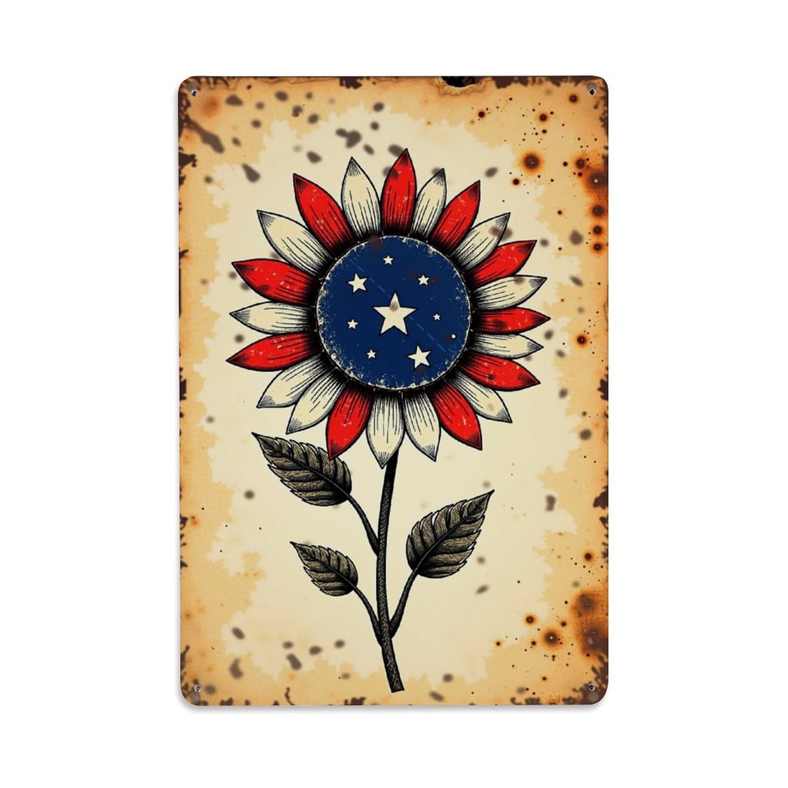 Nestemfo Vintage Patriotic Sunflower Flag Design Print Tin Sign Metal Sign, Living Room,Bar, Home, Bedroom Wall Decor,Retro Metal Poster 8X12 Inches