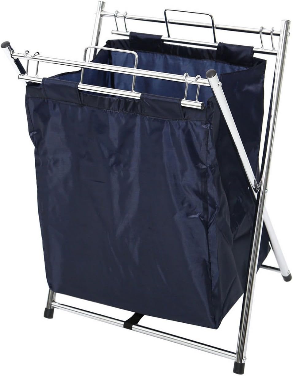 Housewares Clothes Laundry Cart Basket Hamper With Removable Laundry Blue Bag Handle Finish Chrome Frame (Size: 30 x 40 x 52 cm)