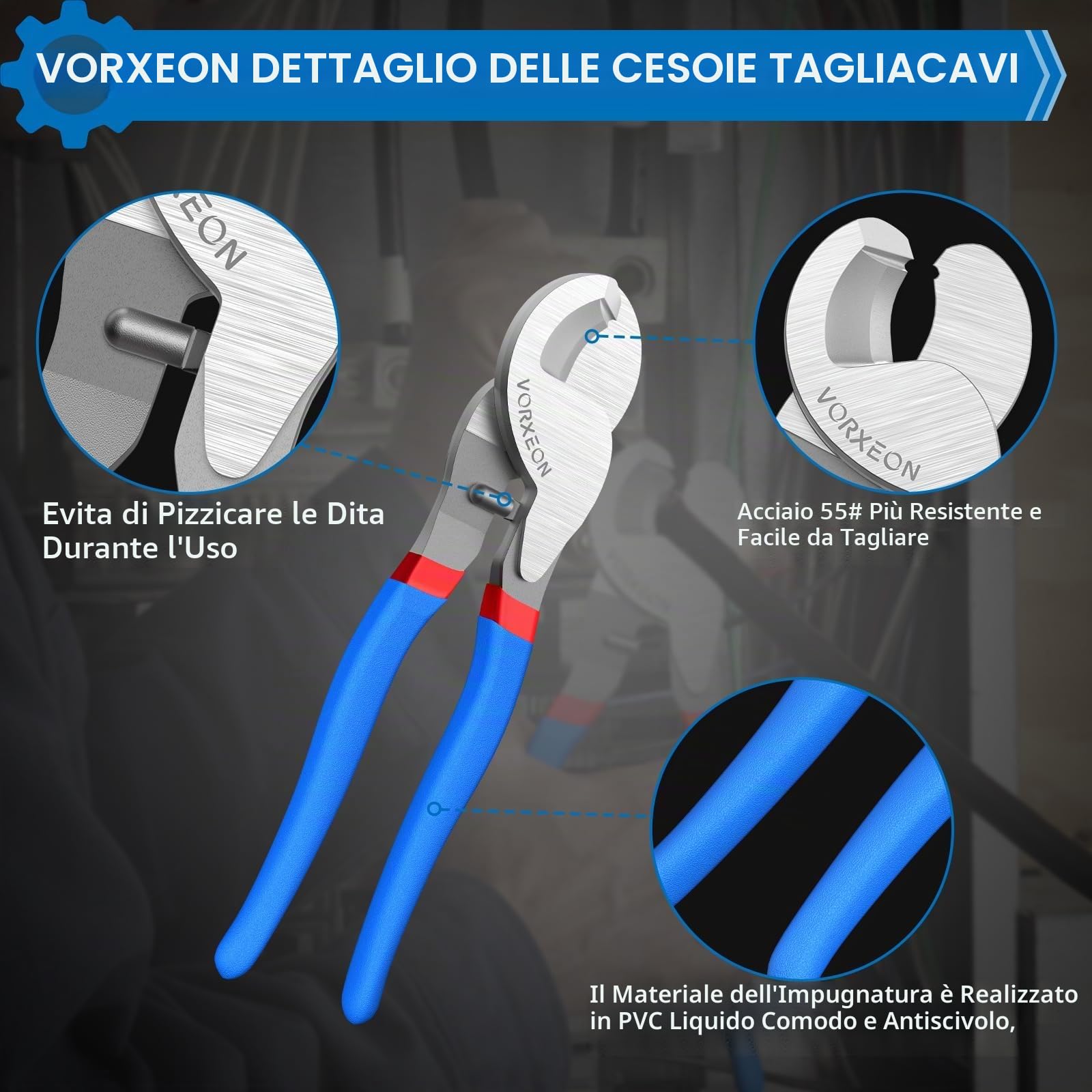 Tagliacavi 240mm, Wire Cable Cutters Acciaio 55#, Utensili da Taglio per Cavi Alluminio e Rame 0-70mm²