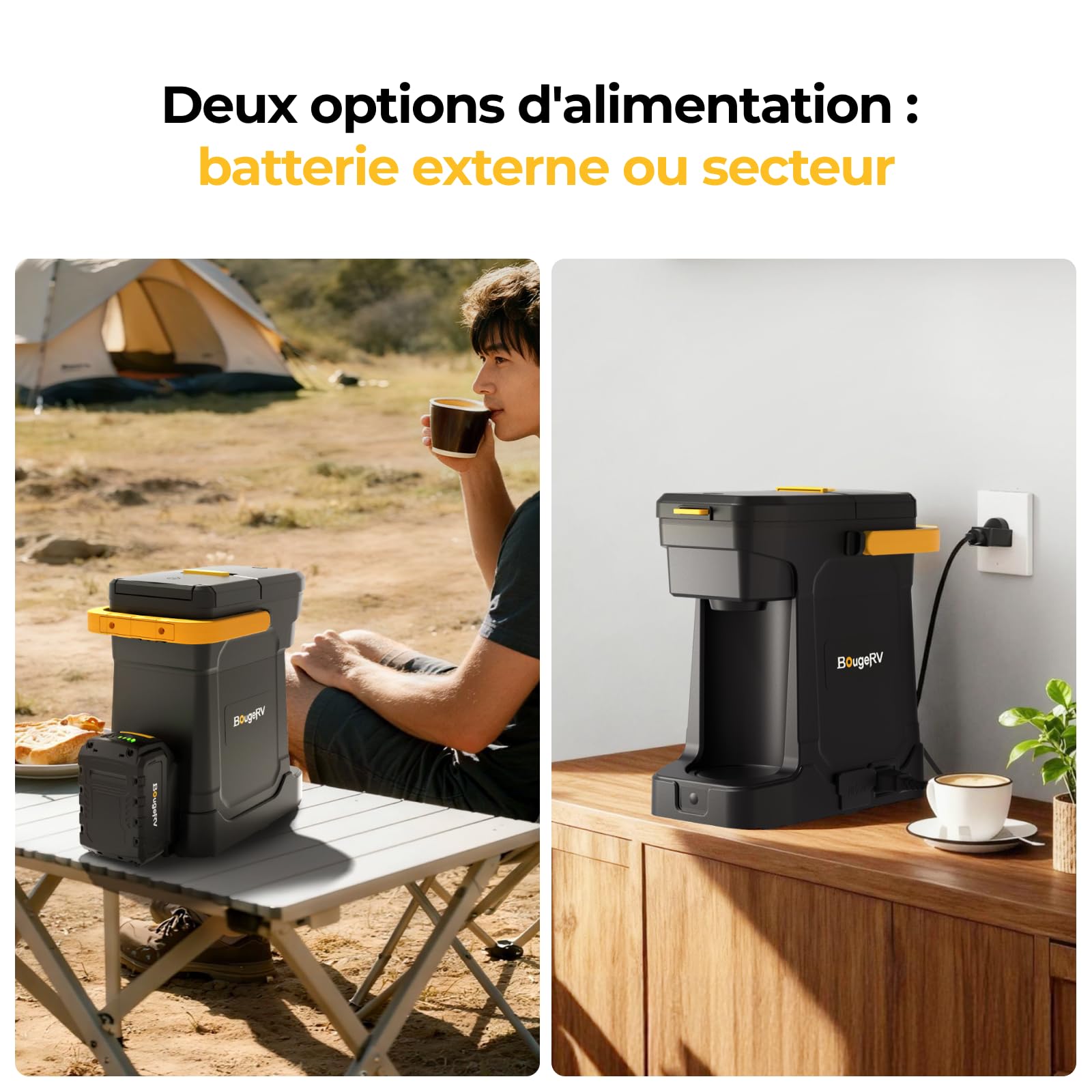 BougeRV Cafetière sans Fil, Batterie 144Wh (8Ah), pour Camping
