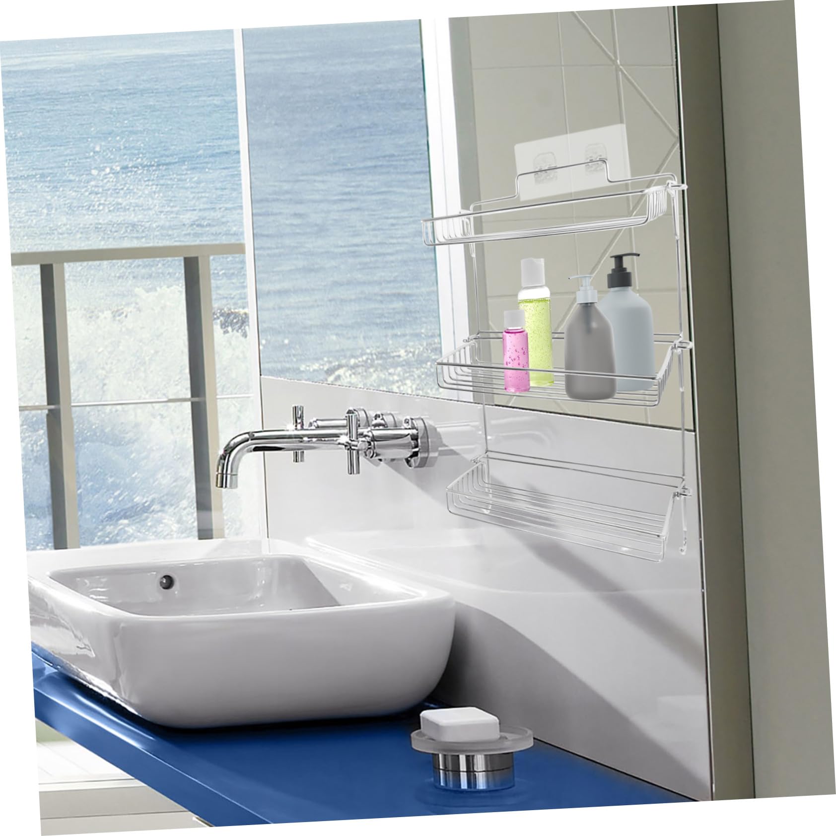 Toyvian Portaoggetti da Parete in Acciaio Inossidabile Argento, Scaffale da Bagno Pieghevole con Fondo Cavo, Organizzatore Salvaspazio per Cosmetici e Prodotti per L'igiene