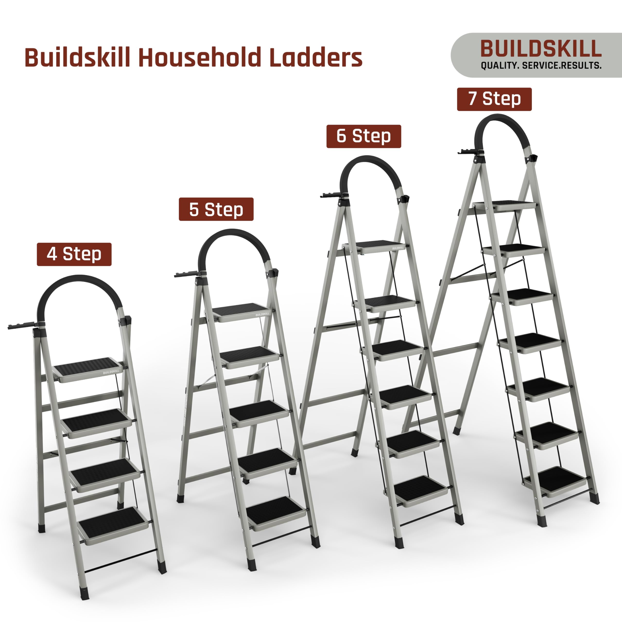 BUILDSKILL Ladder for Home 7 Steps Foldable with Built-in Tool Tray | Heavy Duty D Shape Rods | 20 x 30cm Large Platform | Wide Rubber Feet | Secure Lock | 150Kg Capacity - 5 Years Warranty — Amazon image 8
