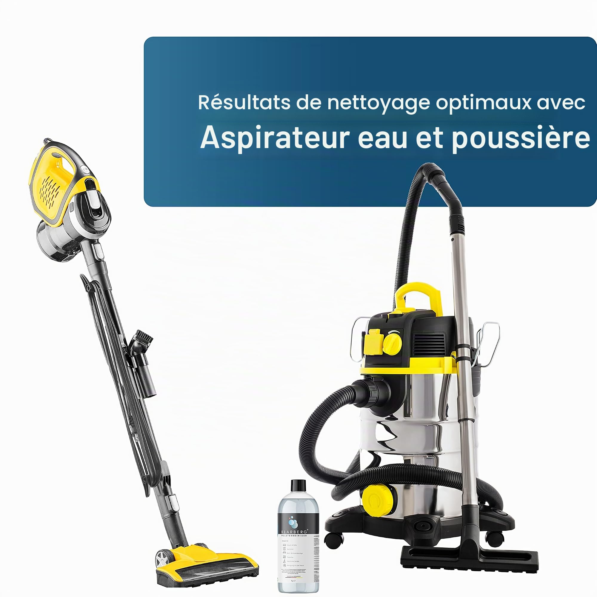 KLARBERG® Lot de 4 nettoyeurs concentrés de 1 l - Pour canapé, tapis, sièges de voiture, textiles et bien plus encore - Convient pour les aspirateurs de lavage, les aspirateurs humides et le nettoyage