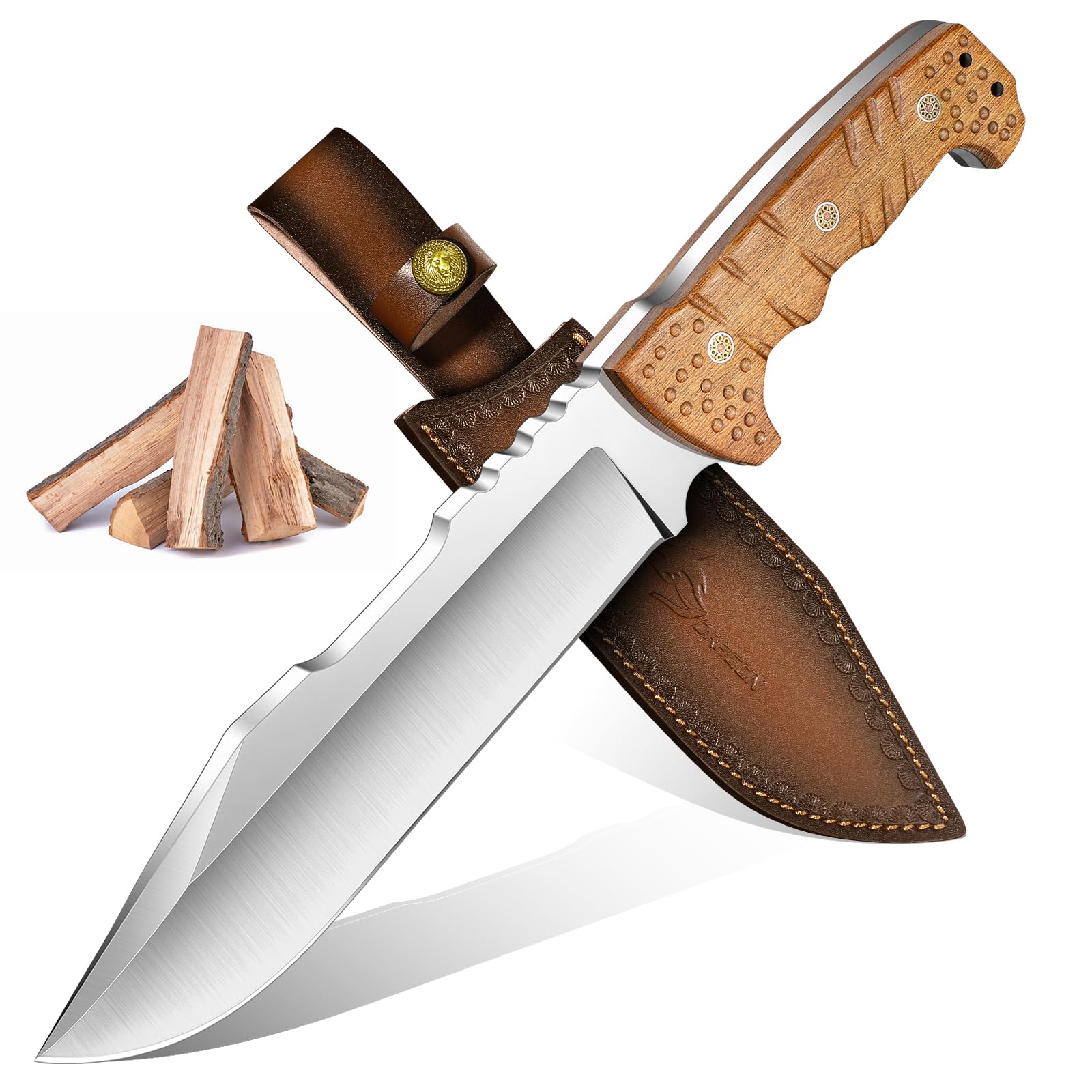 Purple Dragon Großes Outdoor Messer – 7mm Klingenrücken, Full Tang Survival Messer aus Hochkohlenstoffstahl, Machete mit Scheide, Ideal für Bushcraft, Camping, Holz hacken, Geschenk für Männer, Khaki