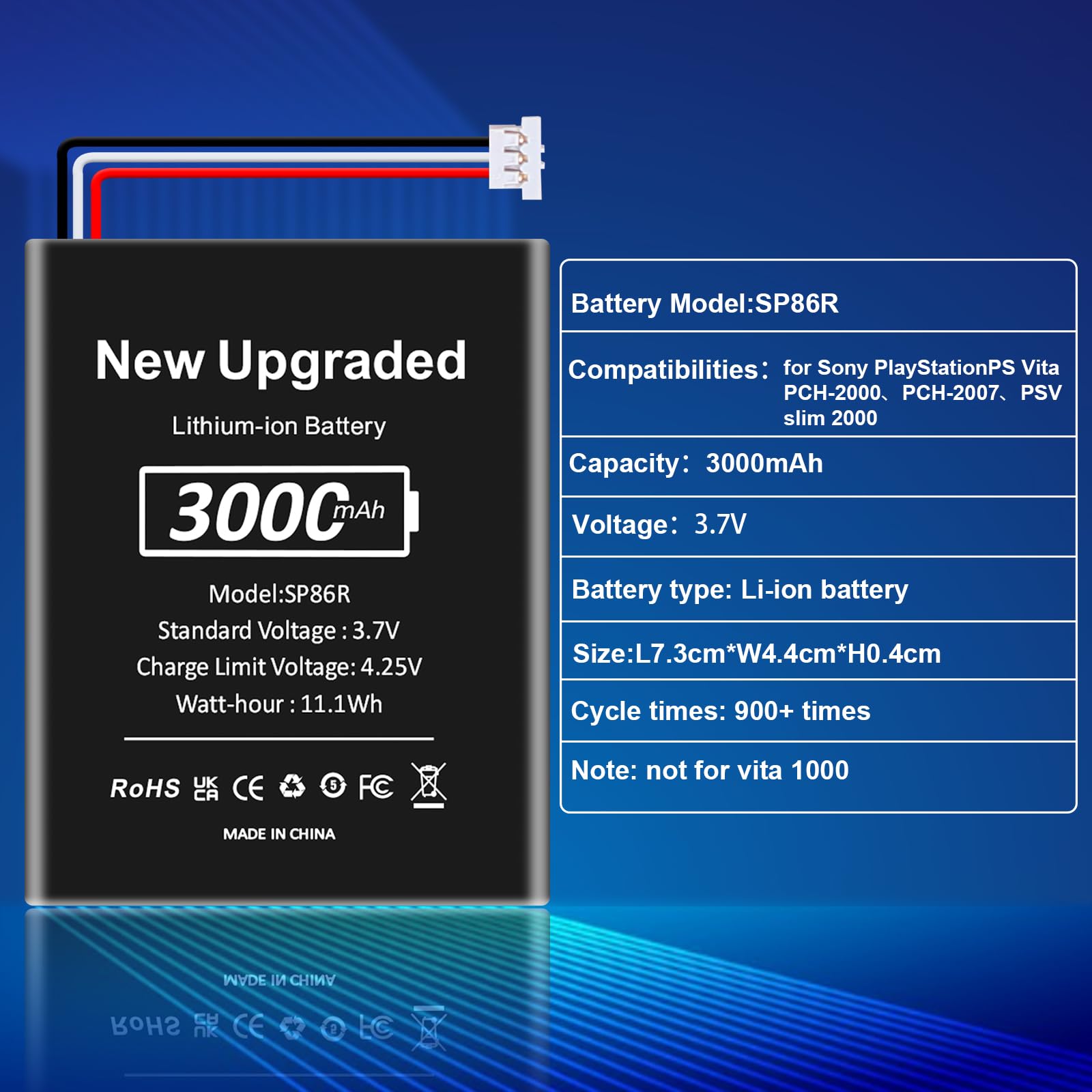 Batería SP86R para Sony PlayStation Vita (serie PCH-2000), 3000 mAh, batería de alta capacidad con kit de herramientas – para modelos: PCH-2000, PCH-2001, PCH-2006, PCH-2007, no compatible con