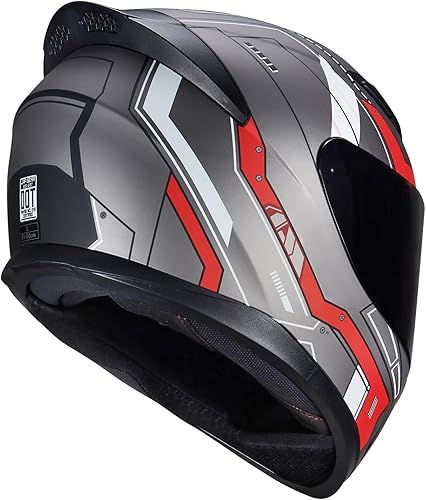 Miniatura 5 de Casco integral para motocicleta de cara completa en color negro para moto de calle y carreras para adultos WS-607 aprobado por DOT (Mecha Roja, L)