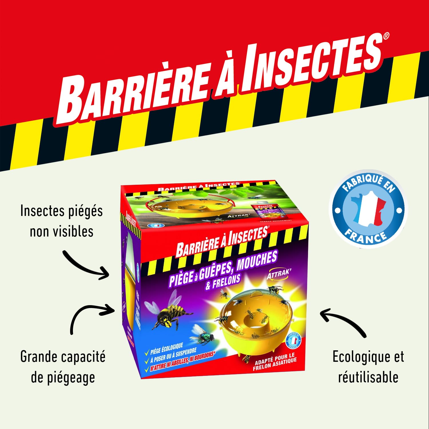 BARRIERE A INSECTES Piège à Guêpes, Mouches et Frelons, 1 Piège, BARPITRAP (Lot de 2)