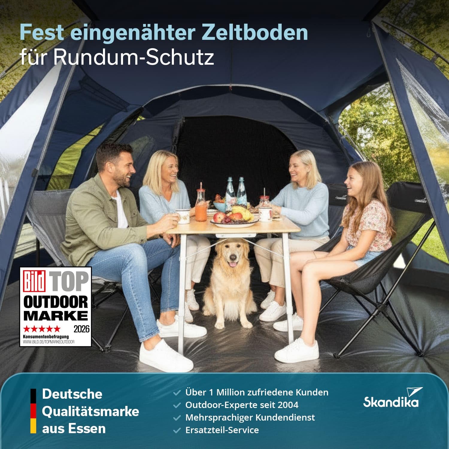 Skandika Tienda de campaña Tipo túnel Kambo Sleeper Protect | para 3/4 Personas - Suelo Cosido - Columna de Agua de 3000 mm - 3 entradas - toldo