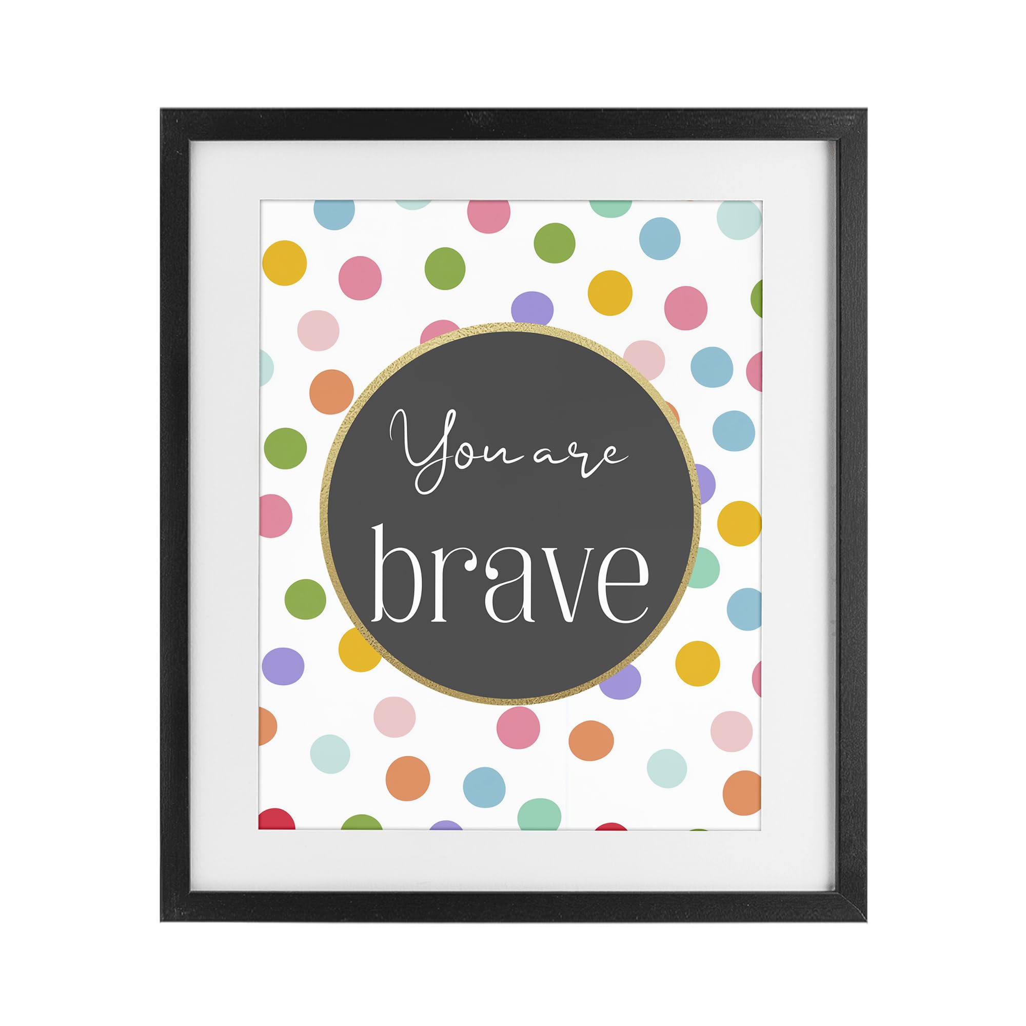 Stupell Industries Midnight Black (Textured) 'You Are Brave Polka Dots'| Framed Print Under Glass