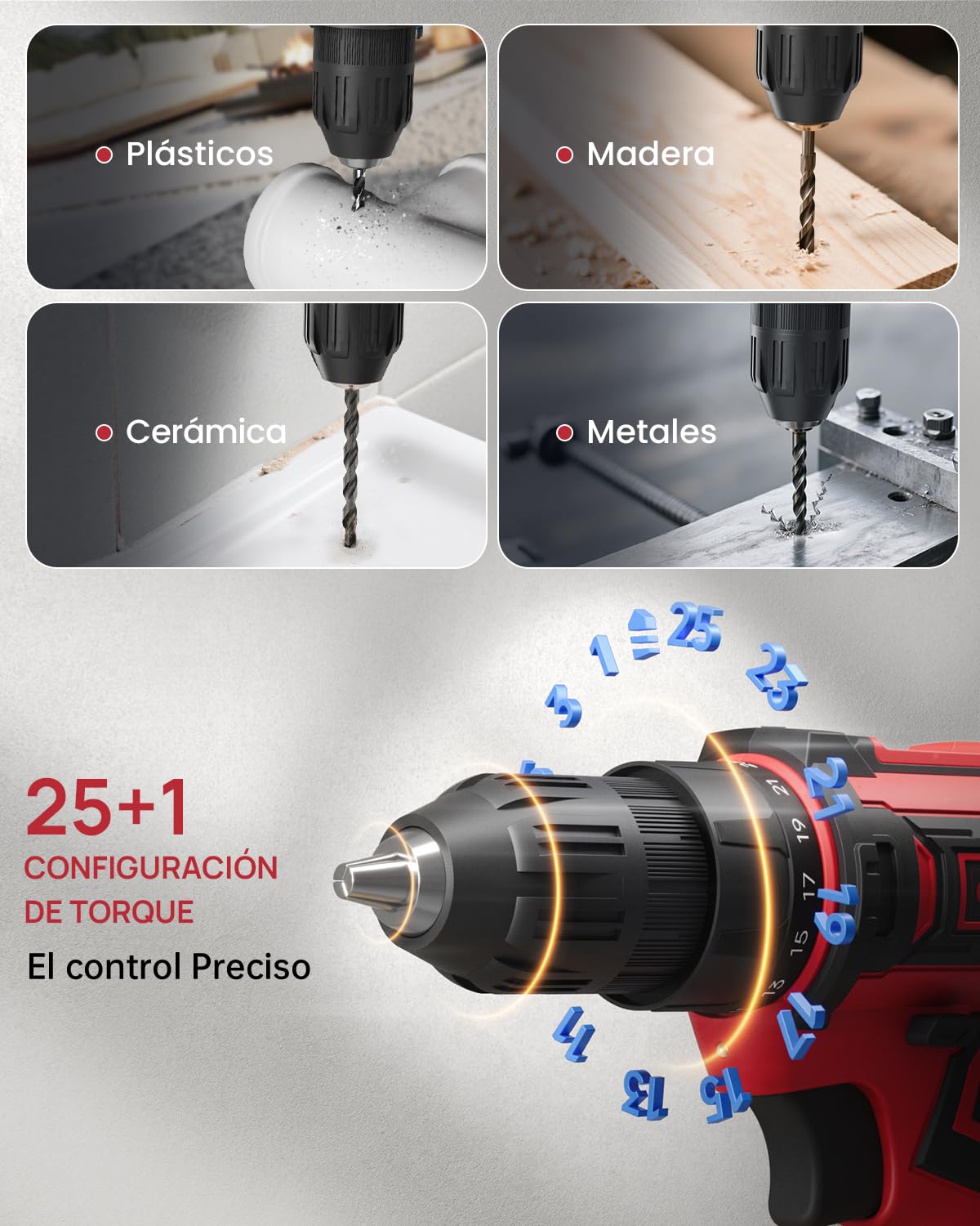 12V Destornillador Electrico, Taladro Atornillador Batería Max 25NM, 98 Accesorios Atornillador Electrico, 25+1 Par, LED Luz, Baterías 2000mAh, Portabrocas 10mm, para Reparación y DIY Red