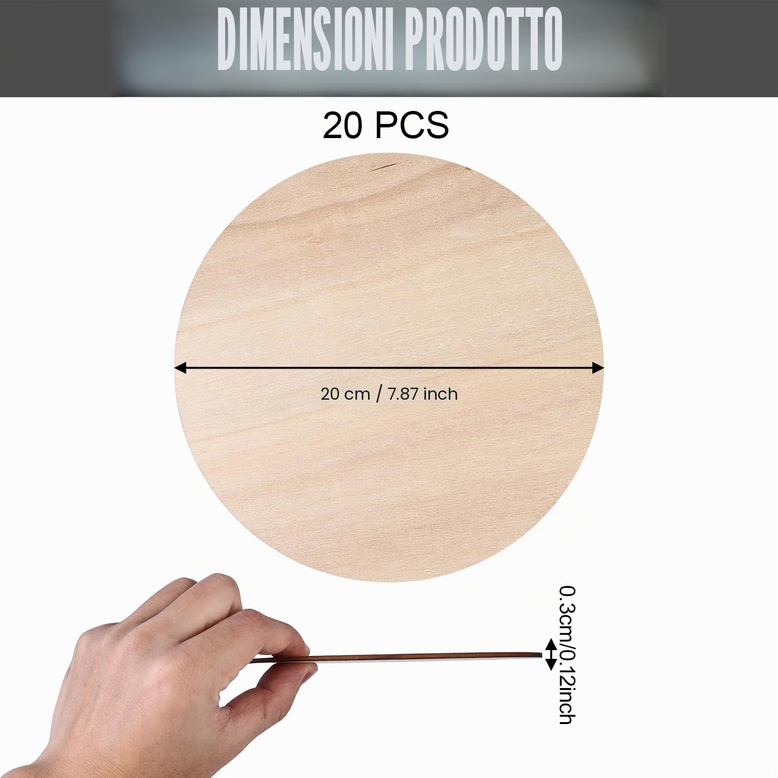 GAOUTO 20 dischi di legno rotondi, 3 mm di spessore, 20 cm di diametro, dischi in legno naturale non trattato, pannelli rotondi in compensato per decorazioni, artigianato, pittura fai da te